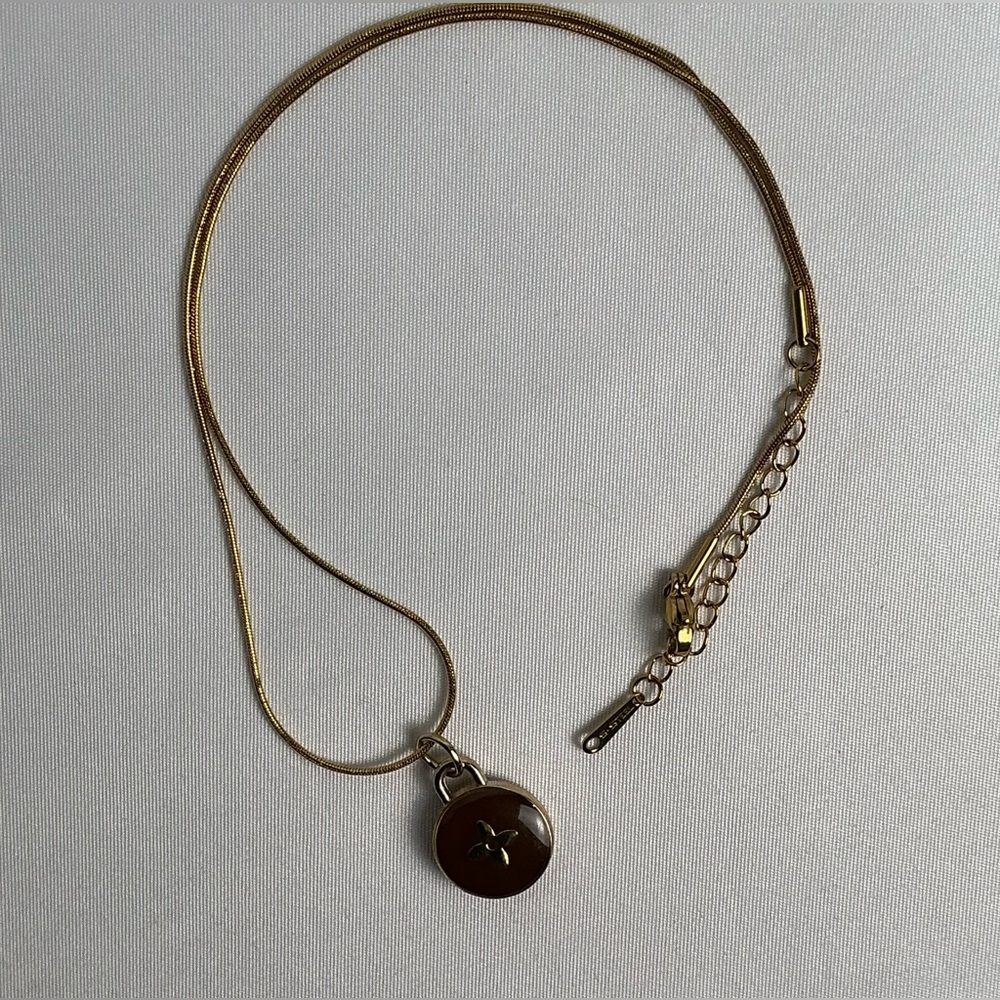 Louis Vuitton Coffee Brown LV Charm Gold Necklace - Picture 3 of 7
